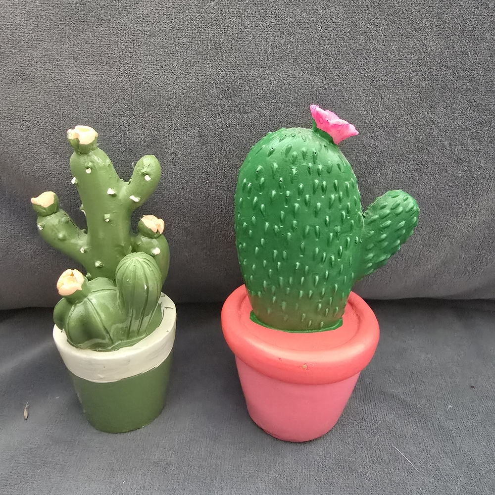 Green Cactus Decor with Pink and Cream Pots